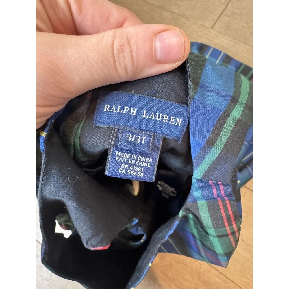 Ralph Lauren Dress Girls 3T Blue Green Tartan Plaid Sleeveless Button Back Party